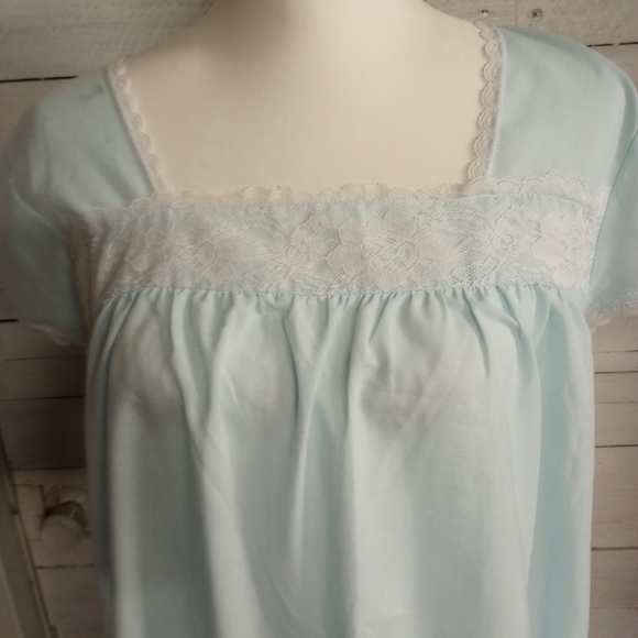 Vintage Elsie of Miami Nightgown Blue Women's Size Large Lace Embroidered - Picture 2 of 12